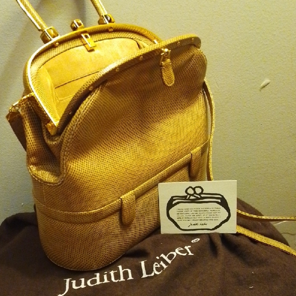 Judith Leiber Gold Reptile Leather Crossbody Bag